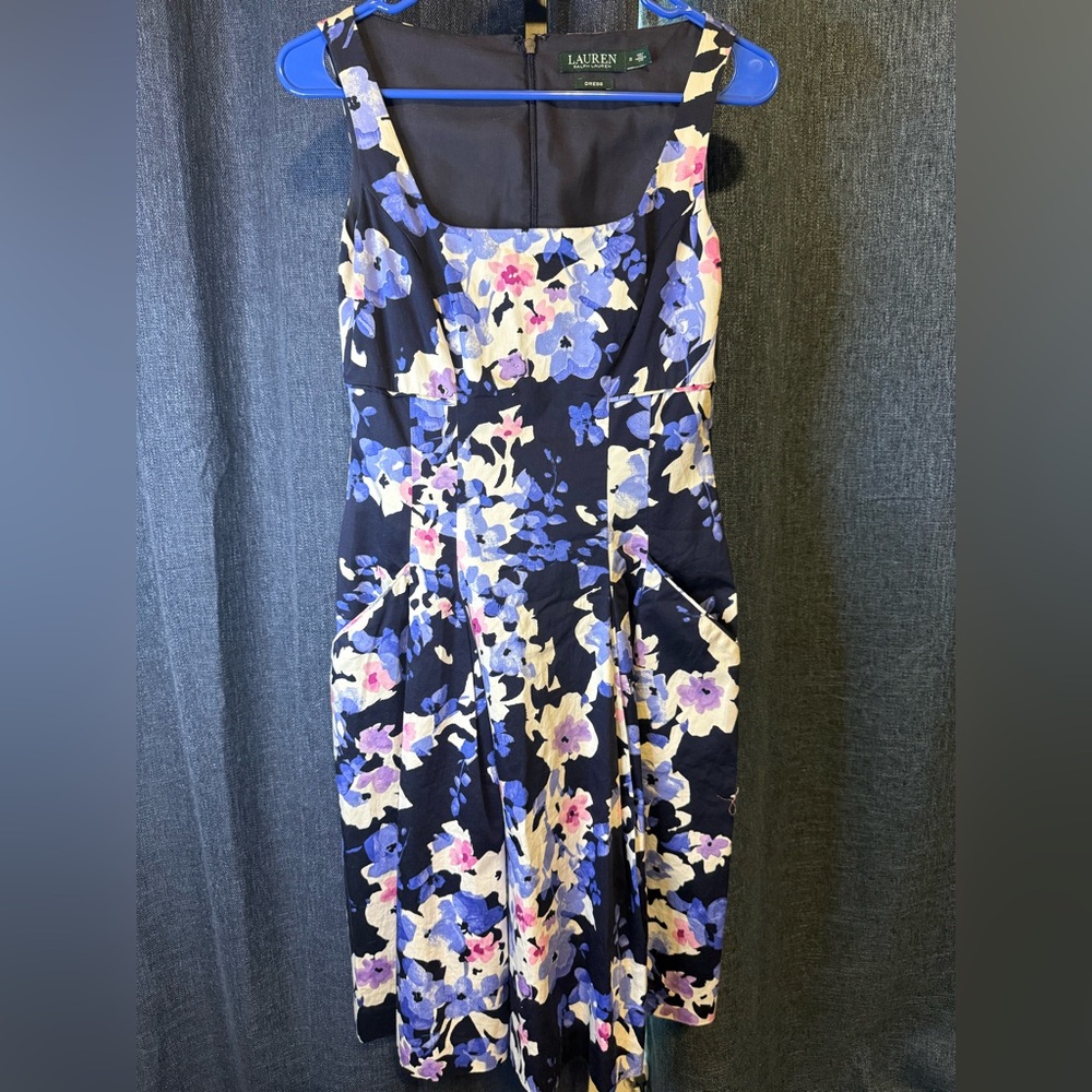 Ralph Lauren Blue Floral Midi Dress